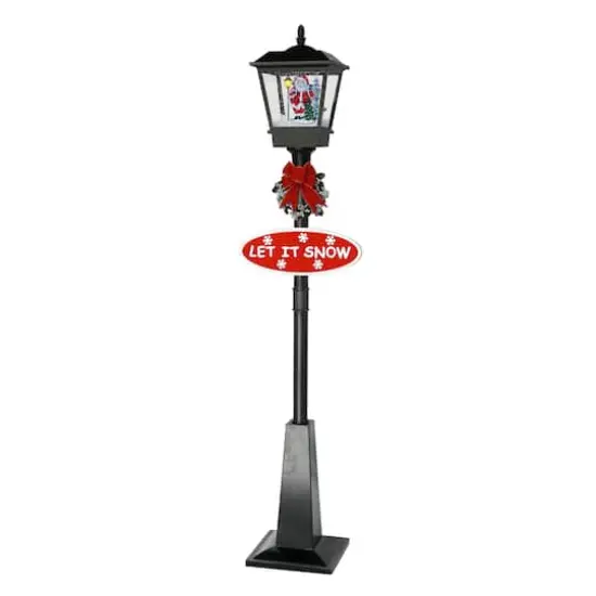 6ft. Black LED Musical Snowing Santa Christmas Street Lamp {3}
