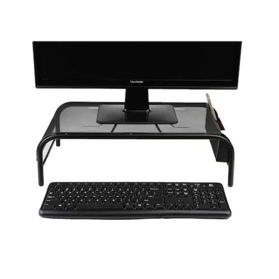 Mind Reader Black Metal Mesh Monitor Stand with Storage Compartments {1}