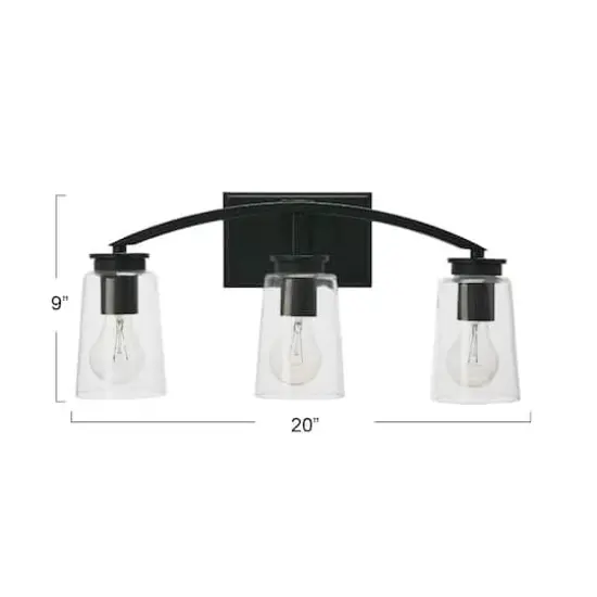 Hello Honey&reg; Robert Stevenson Lighting Laguna Metal & Clear Glass 3-Light Vanity Matte Black {5}
