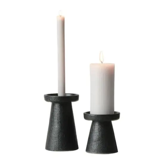 Hello Honey&reg; Stoneware Pillar & Taper Candle Holders Black {1}