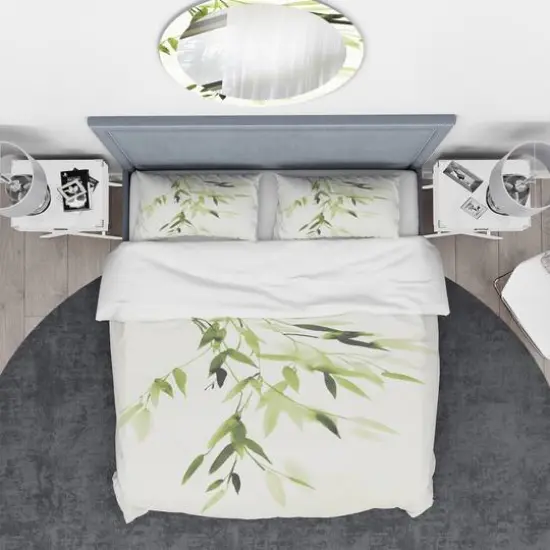 Designart 'Simplist Bamboo Leaves I' Cottage Bedding Set - Duvet Cover & Shams {5}