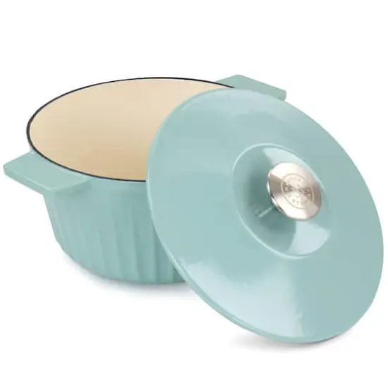 Martha Stewart 3qt. Turquoise Enameled Embossed Stripe Cast Iron Dutch Oven with Lid {3}