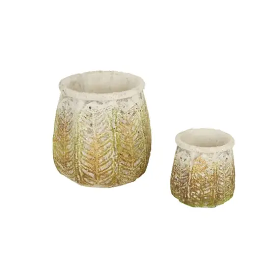 Ancient Leaf Cement Flower Pot Set {1}