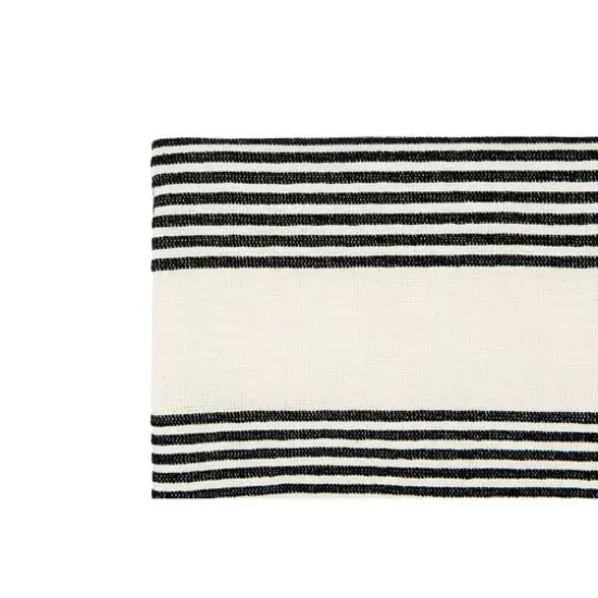 Hello Honey® Black & Cream Striped Cotton & Chenille Woven Throw Blanket with Tassels {5}