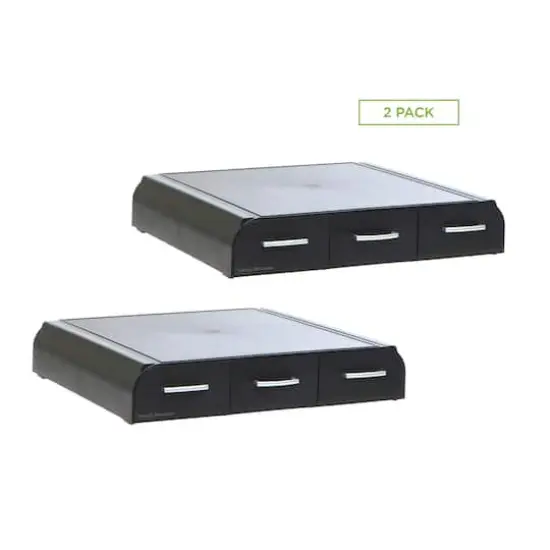 Mind Reader Black Monitor Stand & 3 Draw Desk Organizer Storage Set {6}