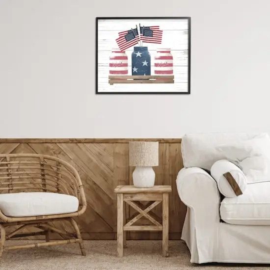 Stupell Industries Rustic Patriotic Jars American Pride Flag Design Framed Giclee Art Black {3}
