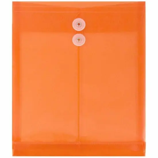 JAM Paper 9.75" x 13" Bright Orange Plastic Button String Open End Envelopes, 108ct. {1}