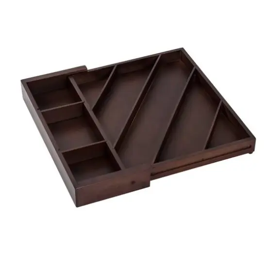 17'' Walnut Expandable Diagonal Bamboo Drawer Organizer with Adjustable Dividers {5}
