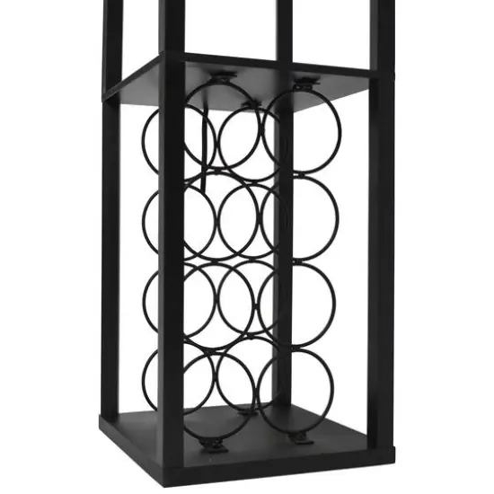 Simple Designs&trade; Floor Lamp Storage Shelf and Wine Rack with Linen Shade Black {12}