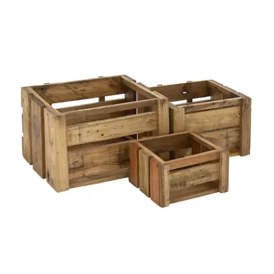 Set of 3 Brown Wood Farmhouse Storage Basket, 21", 16", 13" {3}