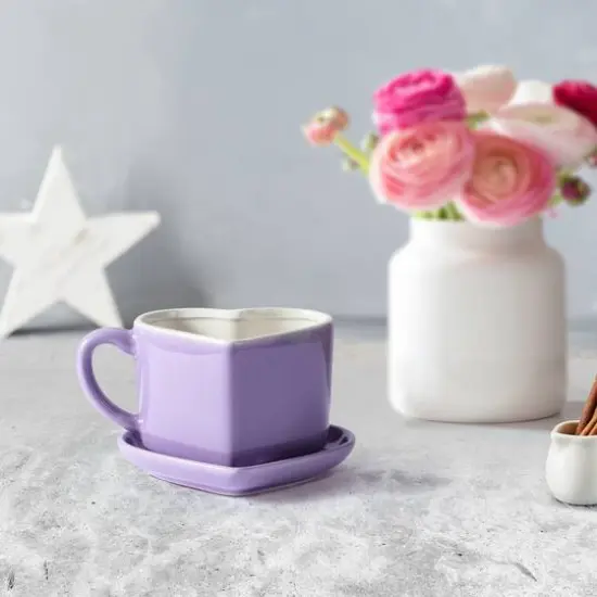 Miss Valentine Purple Ceramic Candy Heart Mug & Saucer {5}