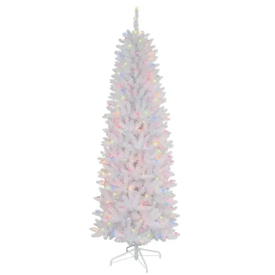 4.5ft. Pre-Lit White Pencil Fraser Fir Artificial Christmas Tree, Multicolor Lights {1}
