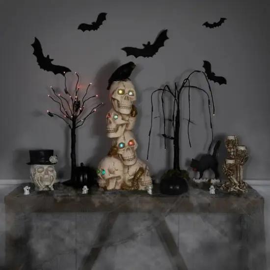 27.5" LED Skull Tower with Raven Halloween Decoration {7}