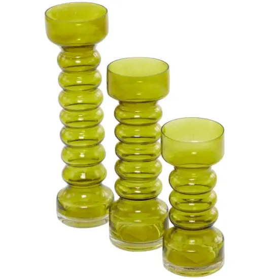 Green Glass Bubble Pillar Candle Holder Set {3}