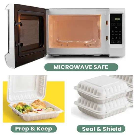 9" White 3-Compartment Clamshell Take Out Containers, 150ct. {9}