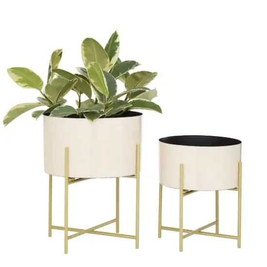 White Metal Contemporary Planter with Gold Legs Set {1}
