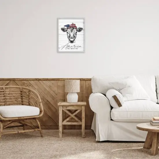 Stupell Industries Americana Cow Red White and Moo Country Farm Quote Framed Giclee Art Gray {3}