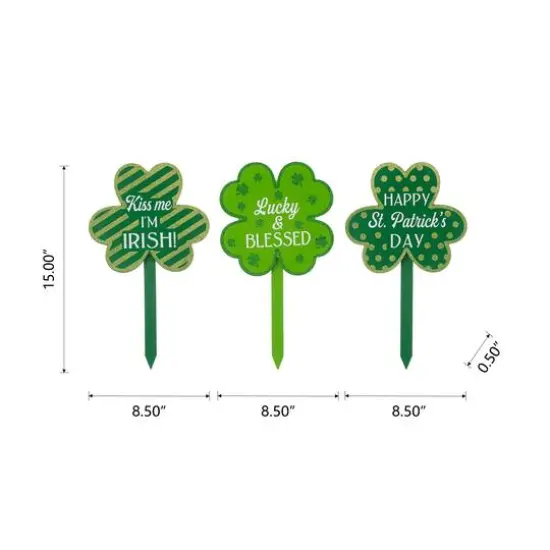 Glitzhome&reg; 15" Wooden St. Patrick's Shamrocks Yard Stake D&eacute;cor, 3ct. {6}