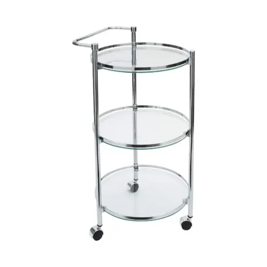 Organize It All Chrome 3-Tier Circular Tempered Glass Rolling Serving Cart {1}