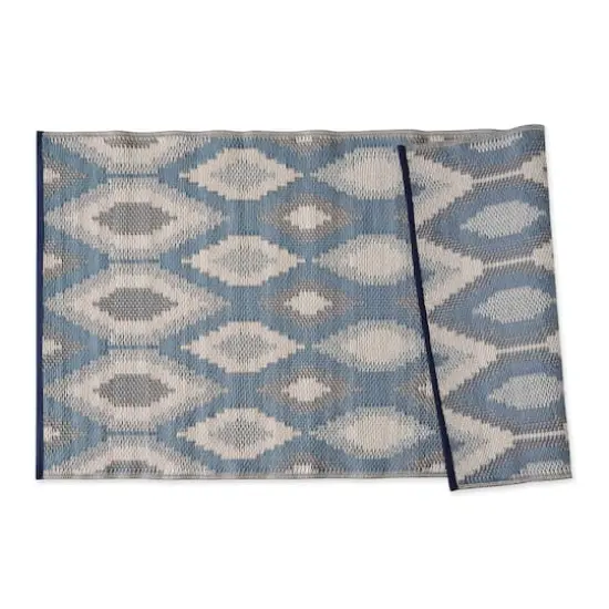 Blue and Gray Ikat Outdoor Floor Runner 3ft. x 6ft. {3}