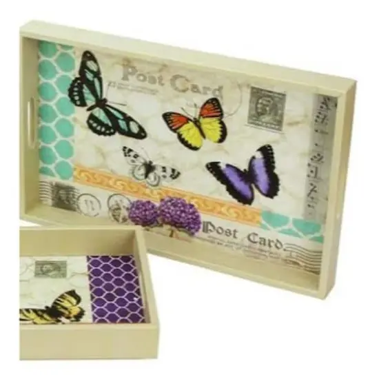 Ivory & Violet Vintage Style Butterfly Rectangular Serving Tray Set {4}