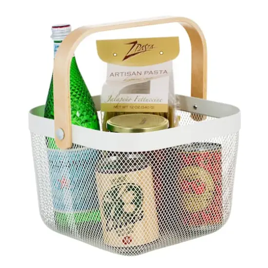 Simplify White Mesh Tote with Bamboo Handle {5}