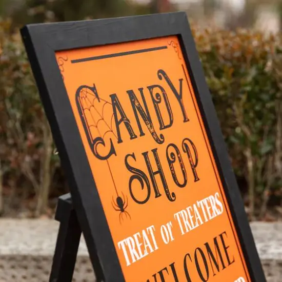 Glitzhome® 24" Halloween Wooden "Candy Shop" Standing Or Hanging Easel Sign {4}