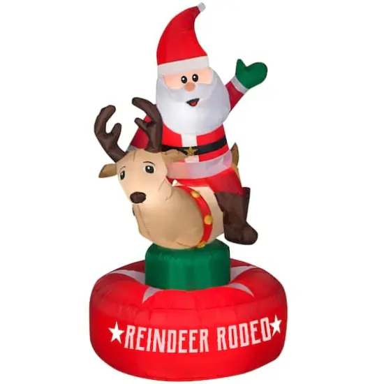 6.5ft. Animated Airblown&reg; Inflatable Christmas Santa & Reindeer Rodeo Scene {1}