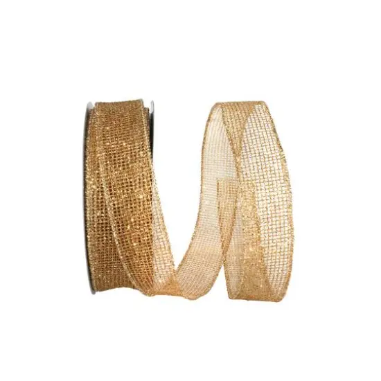 Reliant 1.5" x 20yd. Glitter Web Mesh Wired Metallic Ribbon Gold {2}