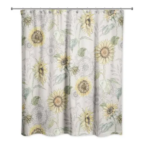 Sunflower Pattern Shower Curtain Cream {1}