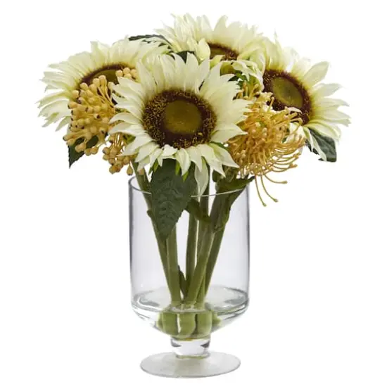 13" Sunflower & Sedum Arrangement in Footed Vase {1}