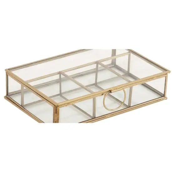 Rectangular Metal & Glass Jewelry Box Gold {5}