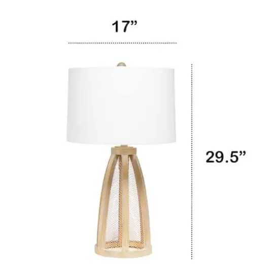 Lalia Home 29" Wooded Arch Table Lamp with White Fabric Shade Natural Wood and White {4}