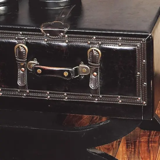 Brown FauxLeather and Wood Traditional Coffee Table, 21" x 40" x 19" {5}