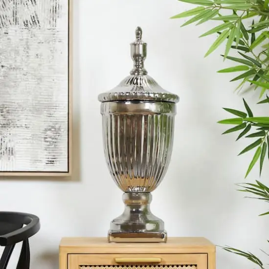 Silver Ceramic Decorative Jars with Grooves {3}