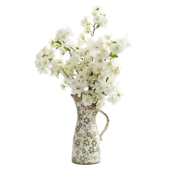 24" Cherry Blossom Artificial Arrangement in Floral Pitcher {1}