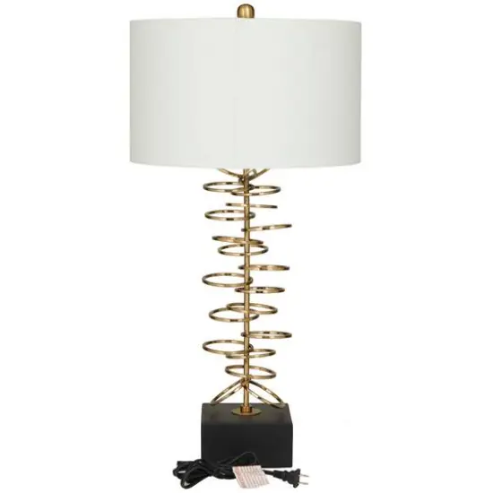 Gold Metal Gold Stacked Ring Table Lamp with Drum Shade 15" x 15" x 30" {7}