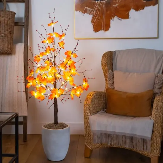 4ft. Pre-Lit Autumn Maple Artificial Fall Tree with Berries and 60 Warm White LED Lights {9}