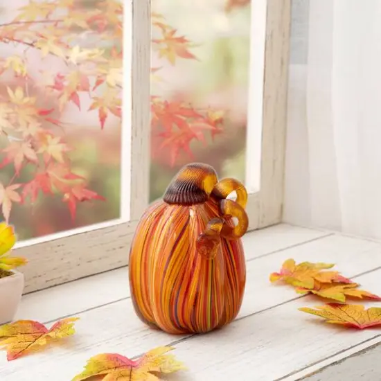 Glitzhome&reg; 5.5" Multi Striped Glass Pumpkin {10}