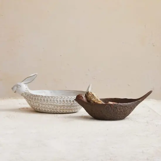Hello Honey® 10" Brown Debossed Stoneware Bird Bowl with Reactive Glaze, 2ct. {4}