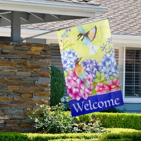 40" Welcome Floral Hummingbird Outdoor House Flag {3}