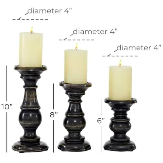 Mango Wood Traditional Candle Holder Set Black {6}