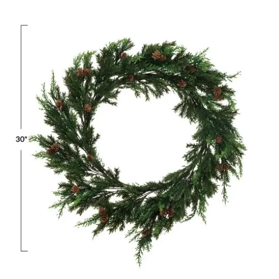 Hello Honey&reg; 30" Green Faux Juniper & Pine Wreath with Pinecones {4}