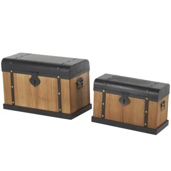 Brown & Black Decorative Trunk Set {1}