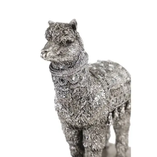Set of 2 Silver Resin Eclectic Llama Sculpture, 10", 9" {8}