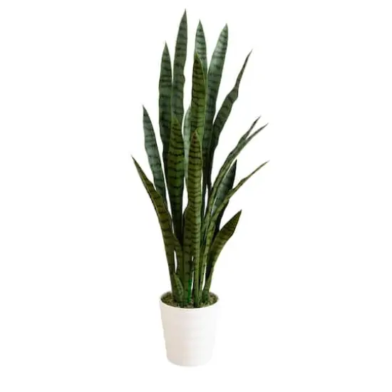 4ft. UV Resistant Artificial Snake Plant in White Decorative Planter {1}