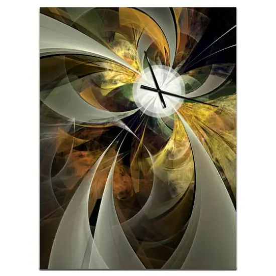 Designart Symmetrical Gold Fractal Flower Modern Wall Clock {1}