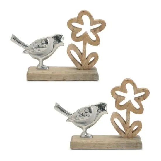 Metal Bird & Flower on Wood Base D&eacute;cor, 2ct. {1}