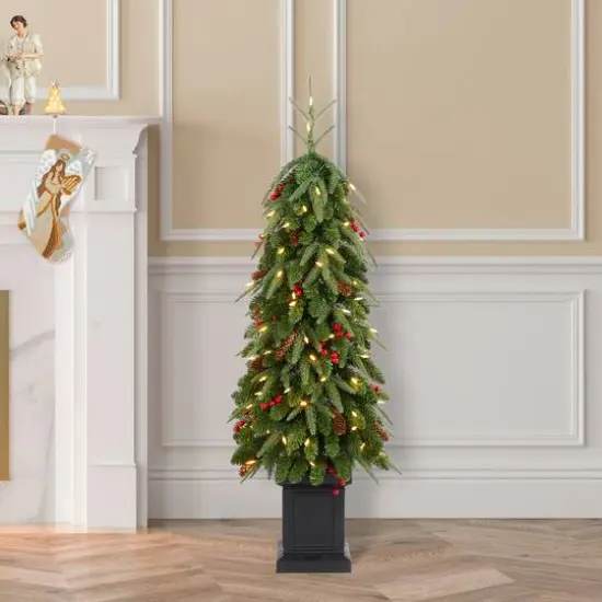 Glitzhome® 4ft Pre-lit Green Artificial Christmas Porch Tree, Warm White Lights {3}