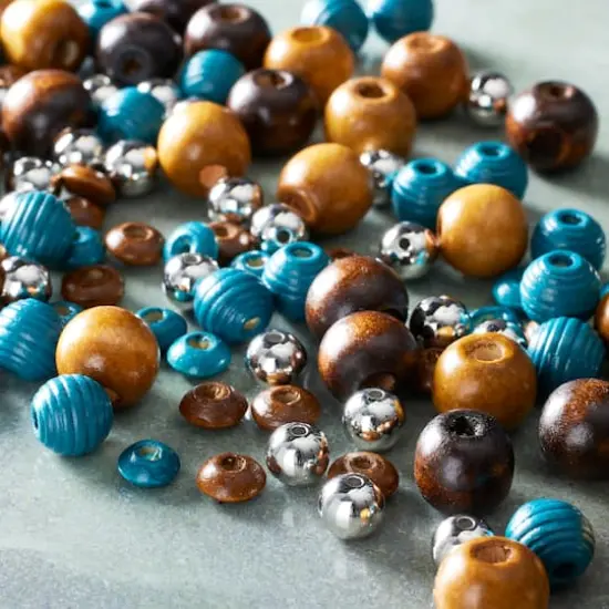 Craft Brown & Turquoise Mixed Wooden Beads by Bead Landing&trade; {3}